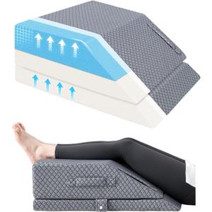 2 Height Adjustable Wedge Leg Pillow for Elevation, Memory Foam Leg Elevation Pillows for Swelling with 3 Handles and Washable Cover (Grey)