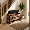 Shoe Rack Bench,2 Tiers Shoe Bench with Storage with Flip-Top,Wood Shoe Rack for Entryway,Hallway(Solid Upholstered Seat,31.5")