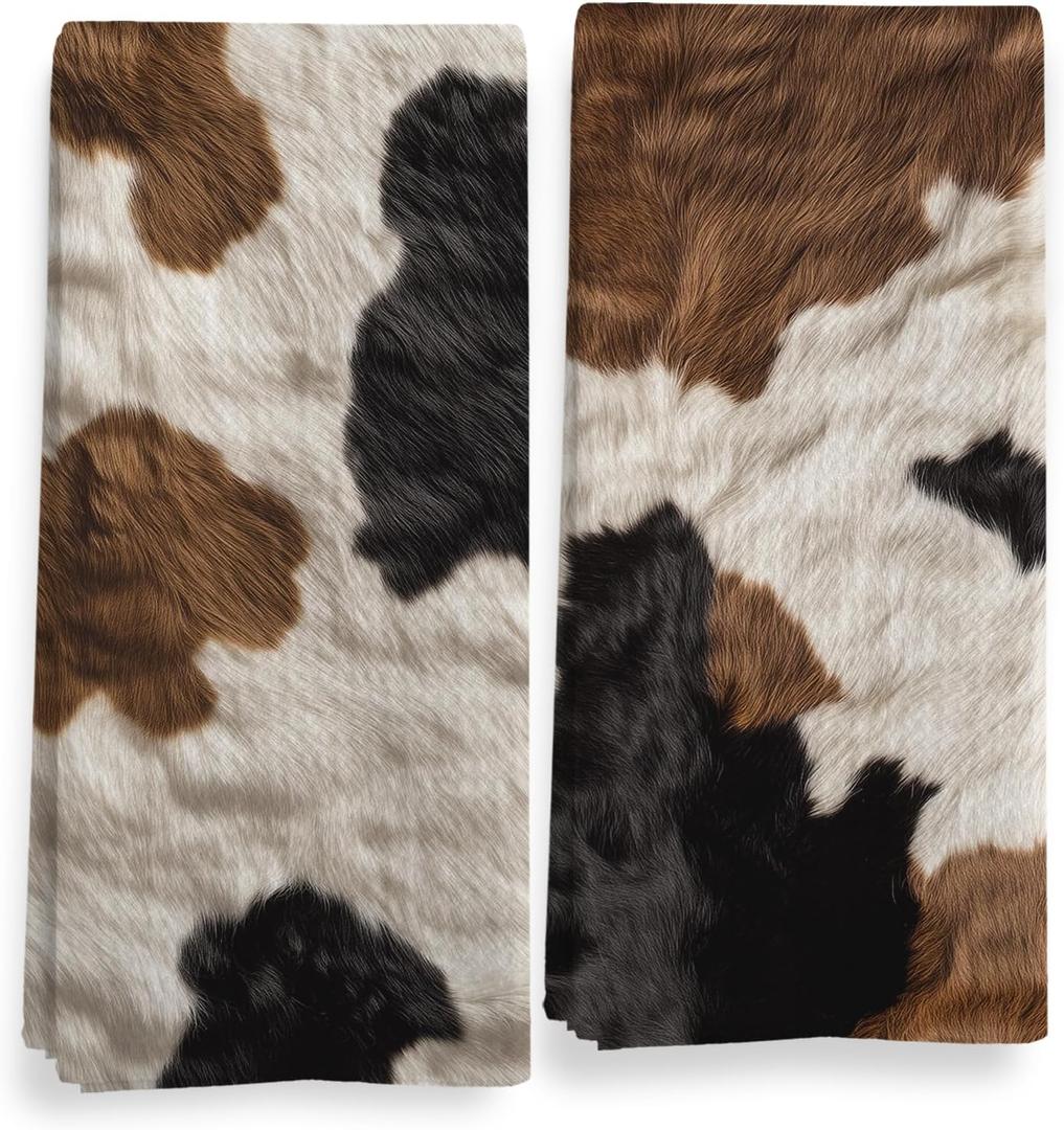 Western Cow Print Kitchen Towels, Cow Towels, Farmhouse Cow Print Kitchen Towel Decorative Set, Rustic Cow Lover Gifts Hand Dish Tea Towel for Bathroom 16x24in