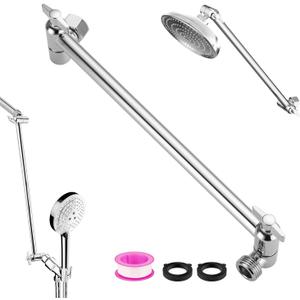 Rain Shower Head Extension Arm Stainless Steel Adjustable Shower Extension Arm 12 In Shower Extender for Rain Head and Handheld Shower Head G1/2 Universal Connector Compatible