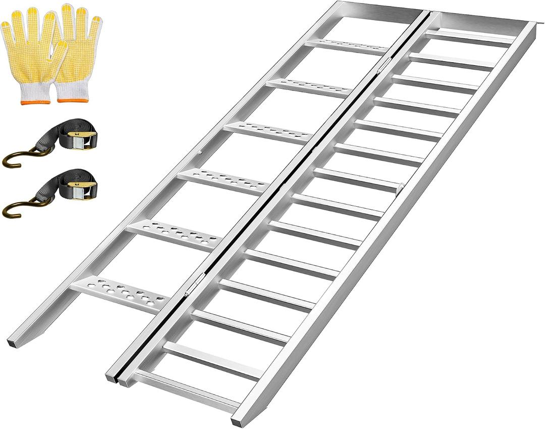 gardhom Aluminium Motorcycle Ramp with Steps, 900 LBS Capacity Folding Dirt Bike Ramp for Pickup Trucks, Portable Loading Ramps for Motorcycle, Dirtbike, Bike