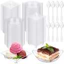 Eaasty 400 Pcs Mini Dessert Plates with Tasting Spoons Disposable Serving Trays 100 Pcs Small Square Appetizer Plates and Clear Plastic Trays with Mini Spoons for Desserts Party Fruit (Oval Leaf)