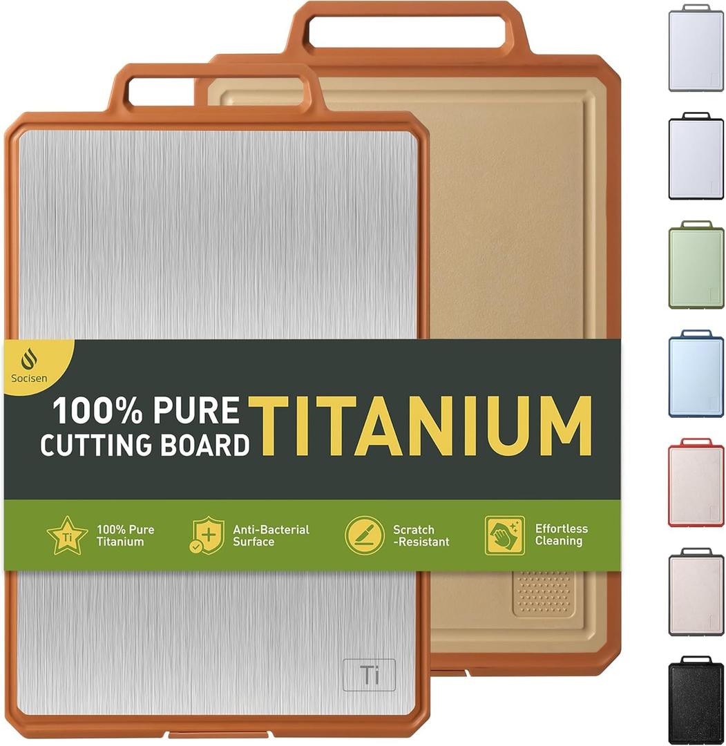 Titanium Cutting Boards for Kitchen Chopping Board with Handle Large Big Small Kitchen Meat Butcher Block 2 in 1 Pure Titanium and Wheat Straw PP Not Wood Bamboo Plastic Silicone Teak Morandi Orange