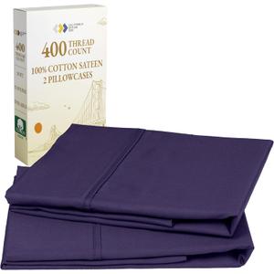 California Design Den Standard Queen Size Pillowcase Set - 400 Thread Count, 100% Cotton Sateen, Set of 2 Pillow Covers, Soft and Breathable - Dark Purple