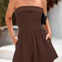 KIRUNDO Summer Rompers For Women 2025 Casual One Piece Strapless Tube Top Sleeveless Skort Short Jumpsuit Beach Vacation (Brown, S)