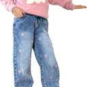 GORGLITTER Girl's Baggy Jeans Denim High Waisted Heart Graphic Print Straight Wide Leg Cargo Joggers Pants Size: 6 Years