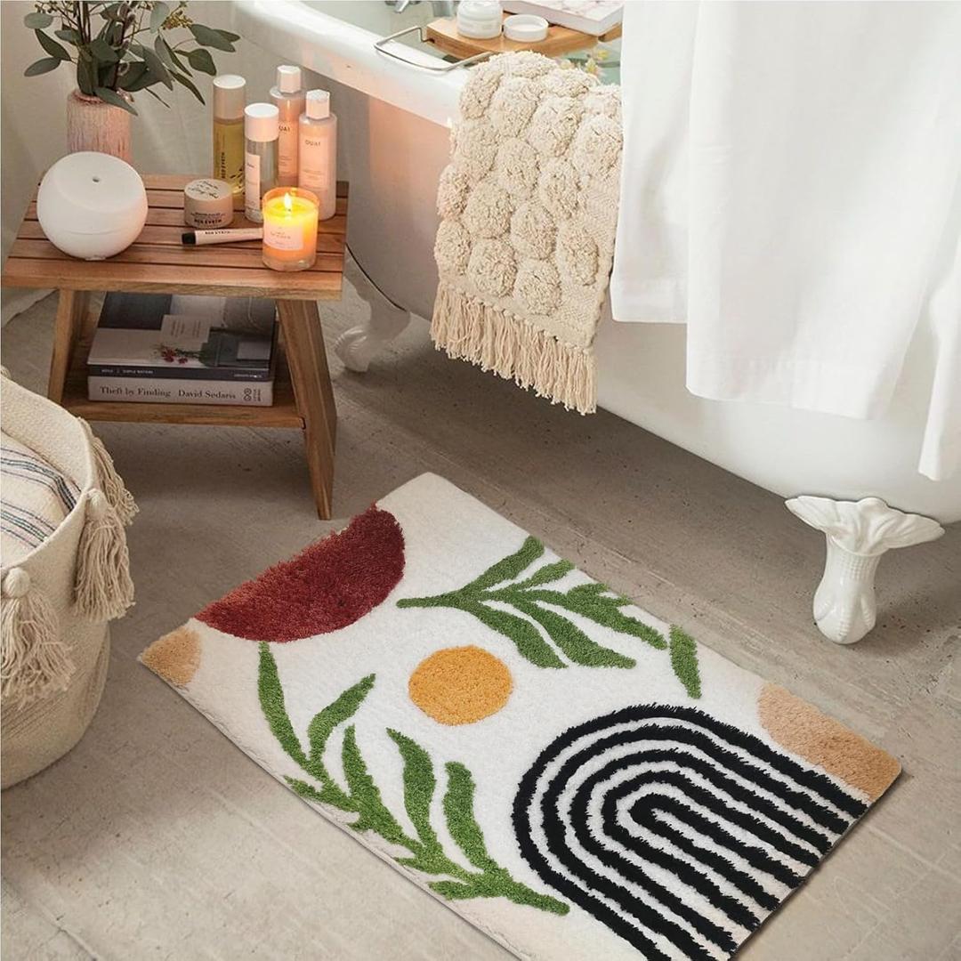 ORTIGIA Boho Sun Bath Rug for Bathroom, Cute Bathroom Mat Non Slip Soft Microfiber Absorbent Washable Rug for Laundry Home Decor, 20x32 inch