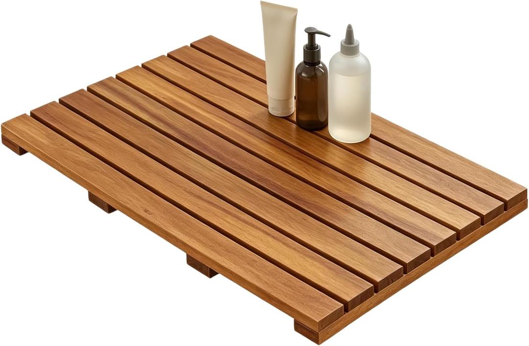 Wooden Shower Mat, Non Slip Bath Floor Mat, (Large), 26" x 17"