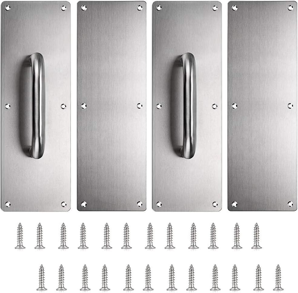 Sumnacon 2 Set 12" Stainess Steel Door Handle Pull & Push Plate - Heavy Duty Gate Handle Bar for Home/Office/Warehouse/Public, Suitable of Wooden/Composite Door with Screws, Brushed (Silver)