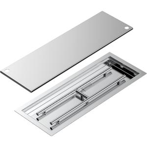 Skyflame Rectangular Stainless Steel Drop-in Fire Pit Pan and Burner with Burner Cover, 30 by 10 Inch Burning Area