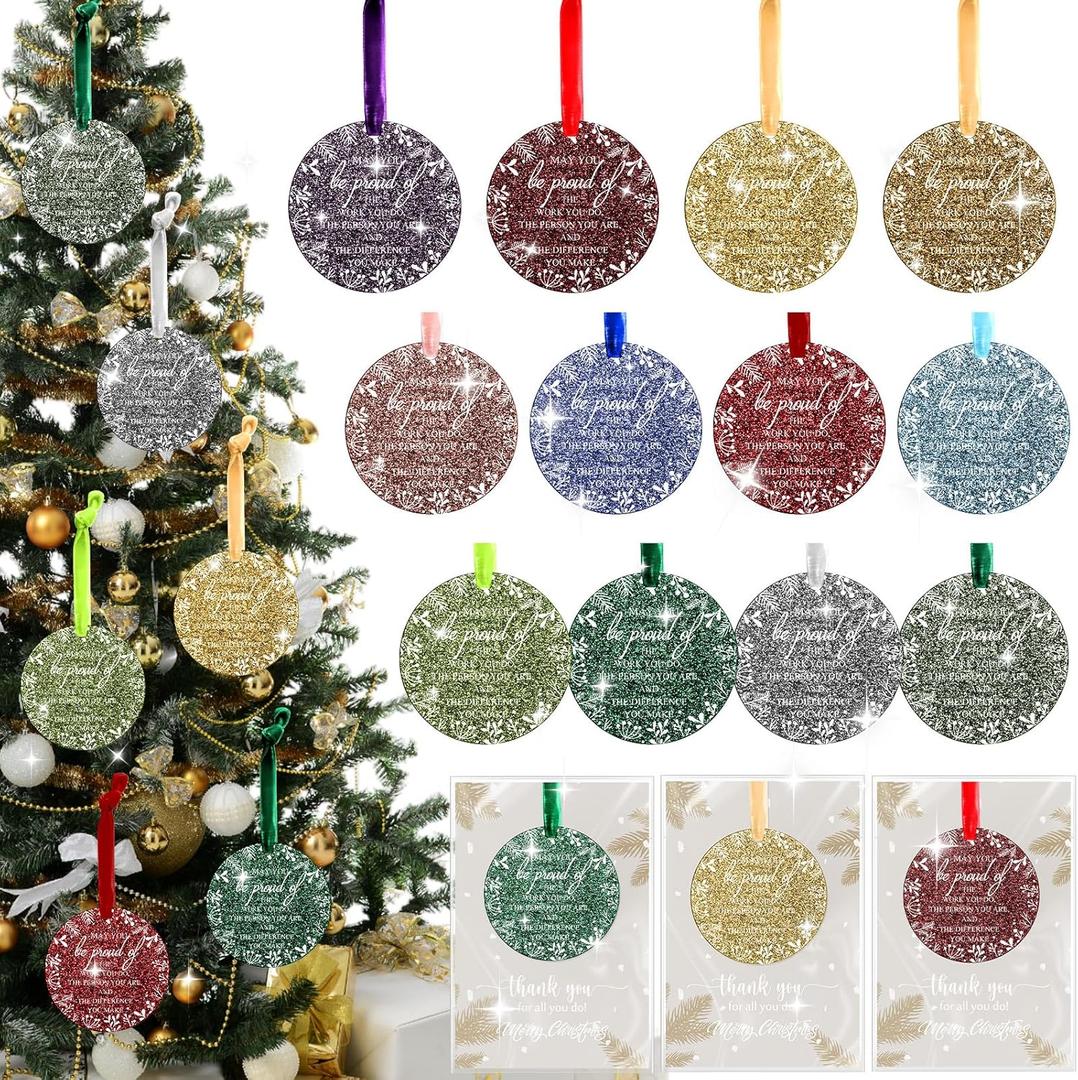 Kasyat 48 Sets Christmas Thank You Ornaments Employee Appreciation Gifts Acrylic Hanging Ornaments Bulk with Card and Bag for Coworker Team Nurse Teacher Xmas Tree Decor (Be Proud Sign)