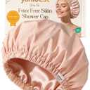 Yanibest Satin Lined Shower Cap for Women Reusable Waterproof, Frizz Free & Large Bath Cap with Soft Elastic Band, Luxury Hair Protection Caps (Peachy Pink)