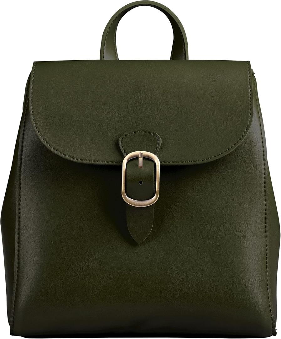 SUNLIGHT LEAVES Simple Vegan Leather Flap 3 Way Convertible Backpack For Women Classic Vintage Faux Leather Fashion Daypack (Green)
