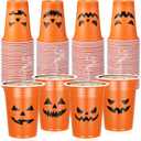 Dandat 120 Pcs 12 oz Halloween Party Plastic Cups Disposable Pumpkin Skull Cups for Halloween Party Favors Supplies Coffee(Classic)
