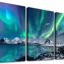 Farmhouse Canvas Wall Art for Bedroom, Living Room, Office - Aurora Scenery Painting on Stretched and Framed Pictures - 3 Piece Ready to Hang for Bathroom Home Decor