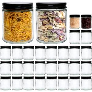 Encheng 8 OZ Glass Jars with Metal Lids, Clear Round Empty Candle Jars with Airtight Lids, Small Mason Canning Jars for Food, Candle, Honey, Candy, 30 Pack.