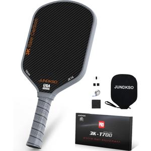 Professional Pickleball Paddles- T700 Carbon Fiber Pickle Racket- 3K Raw Carbon Frosted Surface for Enhanced Spin and Friction - USAPA Approved Offensive Long Paddle for Intermediate Advanced Players (Grey)