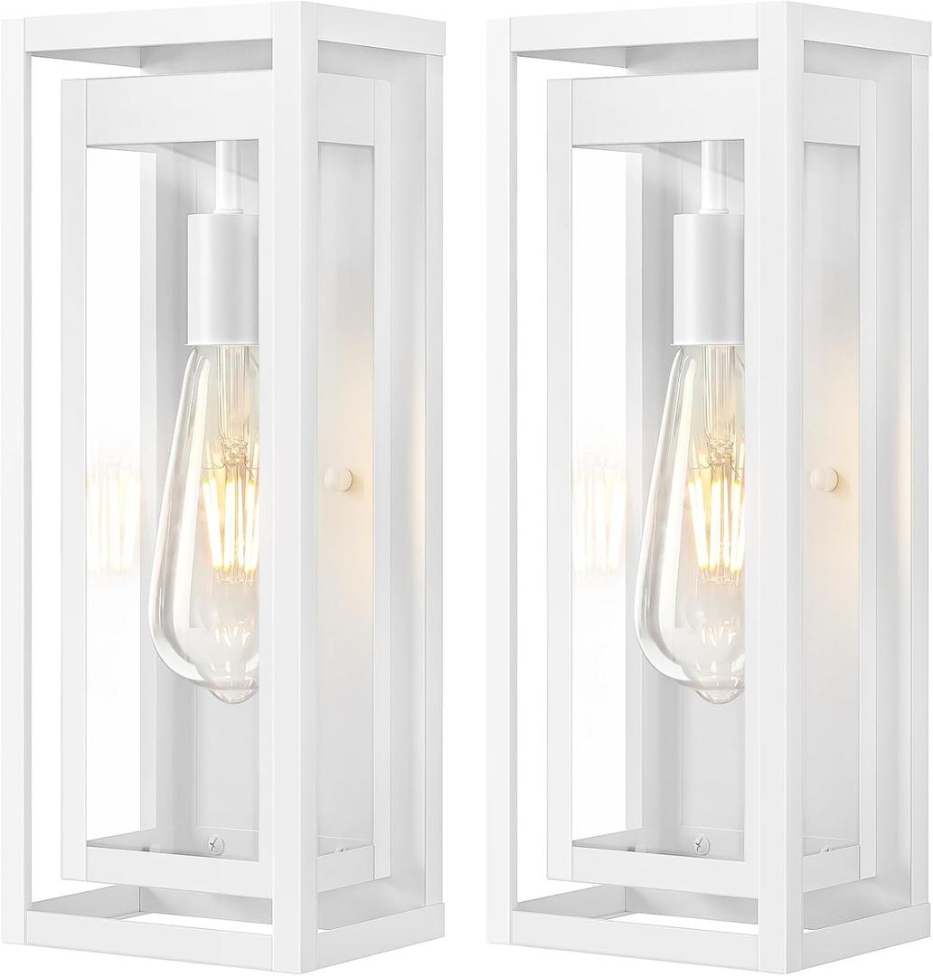 15" Large Outdoor Wall Lights, 2 Pack White Outdoor Light Fixtures, Modern Waterproof Exterior Lighting Sconces with Clear Glass Shade for Front Door, Porch, Garage