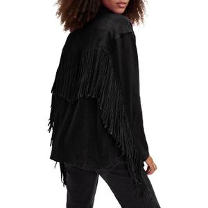 Locachy Women's Faux Suede Fringe Jacket Vintage Western Cowgirl Tassel Jackets Country Concert Outfits (Large, Black)