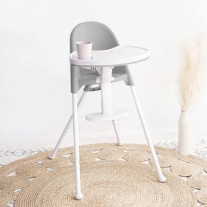 FUNNY SUPPLY 3-in-1 Cute Folding High Chair, Perfect Modern Space Saving Highchair with Detachable Double Tray, 3-Point Harness, Grey