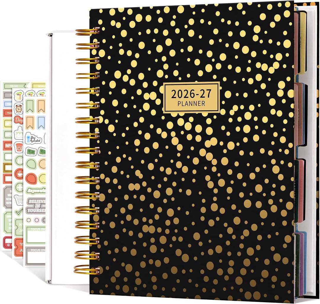 AIMPEAK 2026-2027 Large Planner, 18-Month Calendar Planners 2026-2027, 8"10", Jan. 2026 - Jun. 2027, Spiral Bound with Stickers, Gift Box & Dividers, Polka Dot Cover