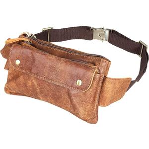 Unisex Brown Genuine Leather Waist Bag Messenger Fanny Pack Bum Bag For Men Women Travel Sports Running Hiking