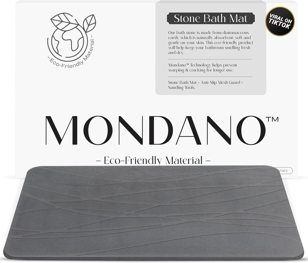 Mondano Stone Bath Mat, Diatomaceous Earth Shower Mat Non Slip Bathroom Mat Quick Dry Stone Mat, Stone Dish Drying Mat, Stone Bath Mats for Bathroom, Diatomaceous Earth Bath Mat (Graphite Grey)