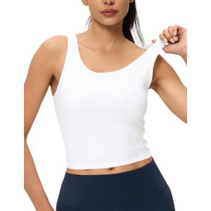 AJISAI Womens Double Lined Workout Tank Tops Scoop Neck Yoga Tanks Casual Crop Sleeveless Summer Top (White, L)