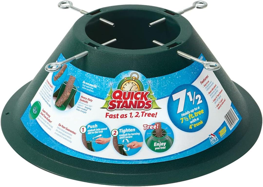 Quick Stands 7.5 Poly Tree Stand - Fast Setup - Holds 7.5' Tree with 4" Trunk - Holds 1.5 Quarts