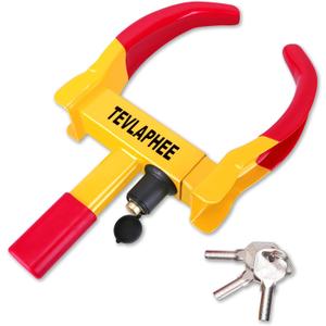 Tevlaphee Universal Wheel Lock Heavy Duty Security Trailer Wheel Lock Anti Theft Wheel Locks for Cars SUV Camper Motorcycle Trailer Great Deterrent Bright Color with 3 Keys (Red-Yellow)