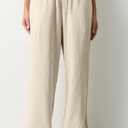 CHYRII Women's Summer Casual Wide Leg Pants Cotton Linen Palazzo Pants Beach Vacation Trouser with Pockets (Beige, M)