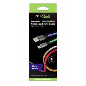 CELL CANDY Dynamic LED Color Glo Charger and Sync Cable 3 ft