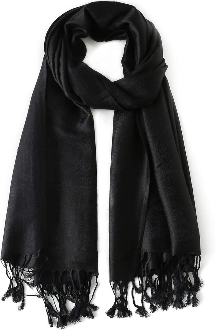 Ciormis Two Tone Silky Paisley Pashmina Shawl Scarf,Soft Women's Rave Jacquard Pashminas Wrap Scarves (N#. Black Paisley)