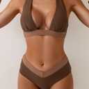 B2prity Women Halter Bikini Sets Sexy Deep V Neck Two Piece Swimsuits Color Block Bottom (M)