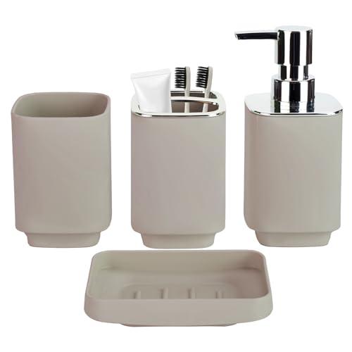 4Pack Bathroom Accessories Set, Bohemian Bathroom Sink Set, Contain Soap Dispenser, Toothbrush Holder, Soap Dish & Mouthwash Cup,Square soap and Toothbrush Holder Set
