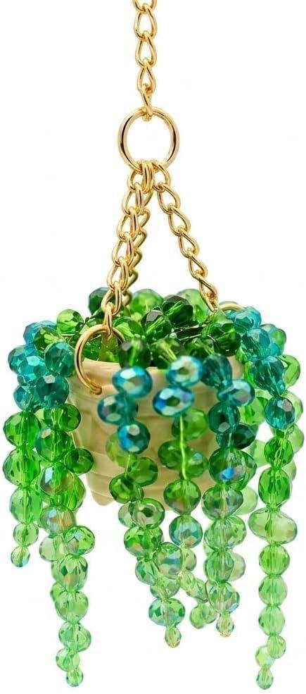 Beaded Plant Succulent Sun-Kissed Car Charm, Crystal Pearls Sun Catcher Hanger, Boho Rearview Mirror Accessories Car Garden Home Window Hanging (1Pcs)