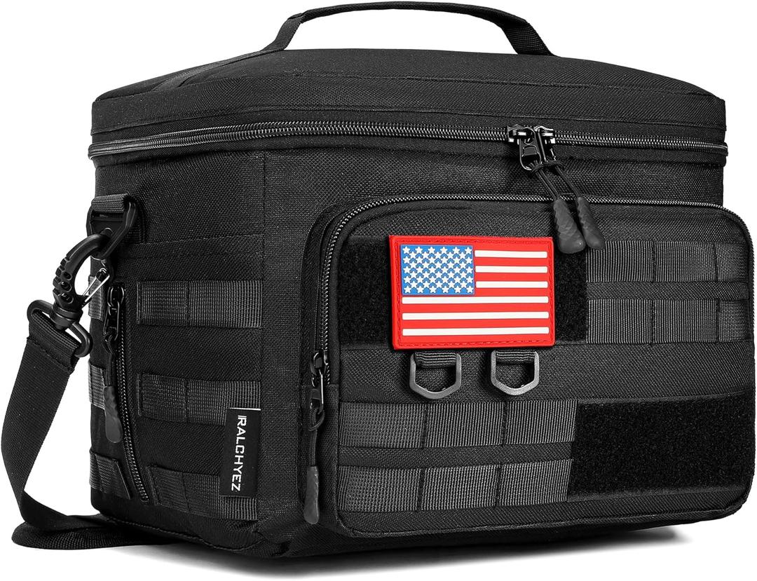 RalChyez Tactical Lunch Box, 13L Large Insulated Lunch Bag MOLLE Webbing Leakproof Thermal Cooler with Shoulder Strap Lunch Pail for Adult Men Women Office Work Camping Picnic Travel Black
