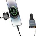 2-in-1 Car Combo Flexino Retractable Car Charger for iPhone 16, 57W Fast Charging Car Charger USB C, Magnetic Phone Holder for MagSafe Car Mount,360 Cell Phone Holder for iPhone 16/15/14/13/12