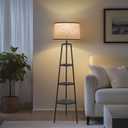 EOEYYOYB 3 Tier Shelf Floor Lamps for Living Room, Modern Standing Lamp with 3 Color Temperature Led Bulb, Tall Lamps for Bedroom and Office, Walnut