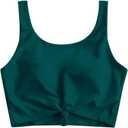 ZAFUL Women's Front Knot Bikini Tops Crop Tankini Top Scoop Neck Padded Bathing Suit Tops (Large, C-peacock Blue)