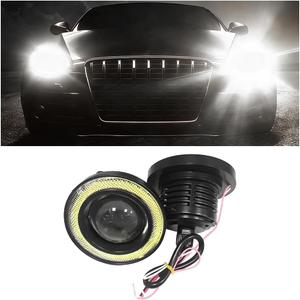 HAMOJUF 2PCS Car Angel Eye Fog Light, 2.5" Round COB LED Super Bright Vehicle Fish Eye DRL Fog Lamp Bulb, Anti-Vibration Daytime Running Light with Halo Rings, Universal Fit (White/Blue)