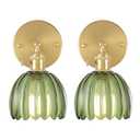 Shenmoyl Vintage Wall Sconces Set of 2 with Green Tulip Glass Lampshade 180 Degree Adjustable Brass Sconces Hradwired Modern Wall Lighting Fixture with Switch for Bedside Bedroom Doorway