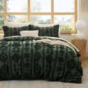 Bedsure Boho Duvet Cover King - Dark Green Tufted Boho Bedding, Farmhouse Shabby Chic Embroidery Bedding for All Seasons, 3 Pieces, 1 Soft Jacquard King Comforter Cover and 2 Pillow Shams