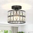 Lxybcce Crystal Ceiling Light Fixture, Modern Matte Black Crystal Chandelier, Small Semi Flush Mount Ceiling Lighting, Round Hallway Lighting for Kitchen Entryway Bedroom Bathroom, 1-Light, 9 Inch