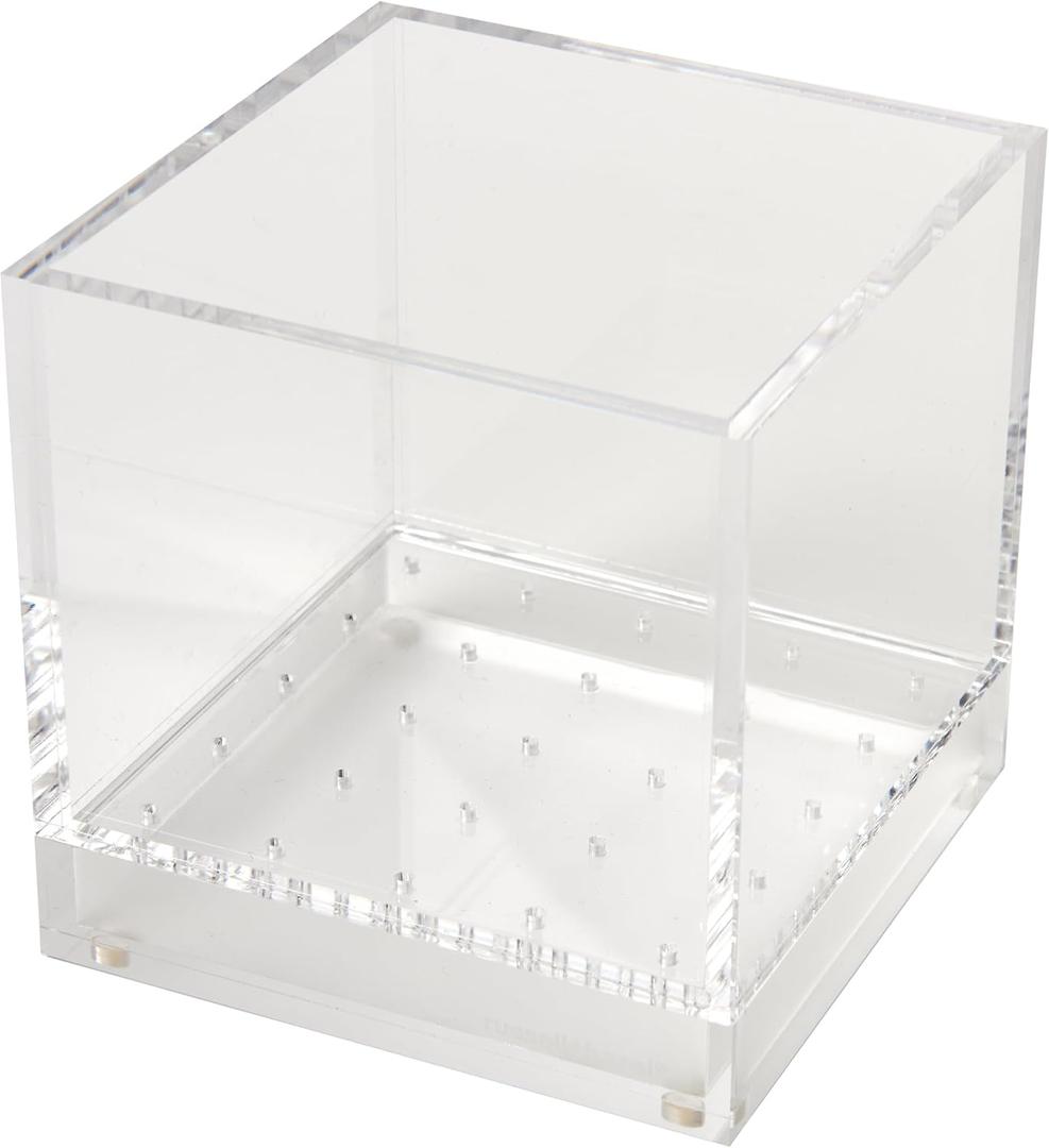 RUSSELL+HAZEL Acrylic Plant Pot with Drip Tray, 4x4x4 Inch Flower Pot for Home Office, Clear and Durable Acrylic, 1-Count (60345)