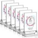 Clear Acrylic Sign Holder 4X6 with Silver Borders Display Stand, Double Sided Acrylic Picture Frames Plastic Sign Holder for Wedding Table Numbers Menu Holder (6 Pack)