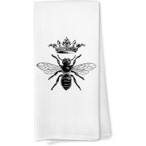 Voatok Vintage Retro Queen Bee Kitchen Dish Towels Dishcloths,Farmhouse Rustic Tea Towels Hand Towels for Bathroom Kitchen,Bee Gifts for Women (Small)