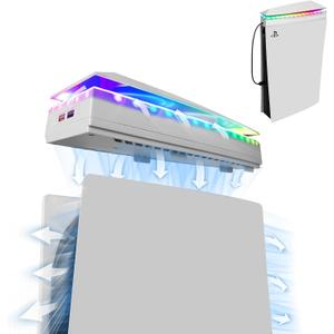 Raryars Console Cooling Fan with Dust Cover Colorful LED Light for PS5 Console Disc Edition & Digital Edition Silent Absorb Fan Cooler with 2 USB Port PlayStation 5 Cooling System