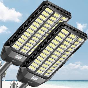 Deepn 9500W Solar Street Light, Commercial Grade Street Lights, IP67 Waterproof Solar Parking Lot Lights Dusk to Dawn Outdoor Lighting LED Security Flood Motion Sensor and Remote Control, (2)