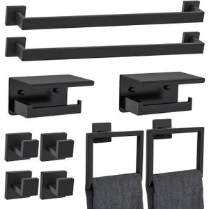 10 Pieces Black Towel Bar Set Bathroom Hardware Accessories Set Upgraded Toilet Paper Holder with Shelf Towel Holder Set for Bathroom Stainless Steel Wall Mounted 23.6in